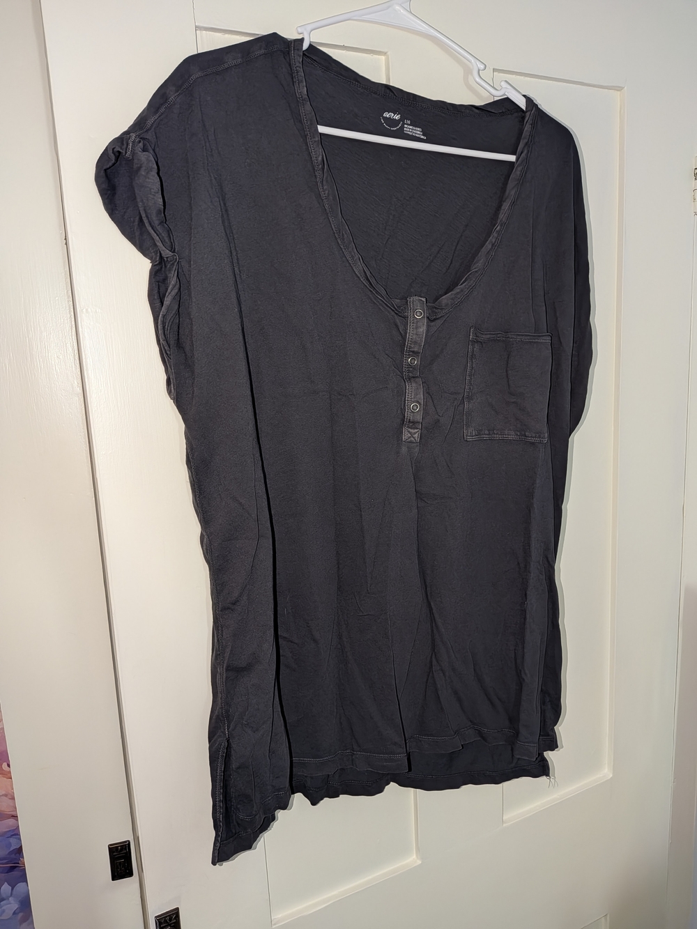 aerie Washed Black V-Neck Henley Tunic